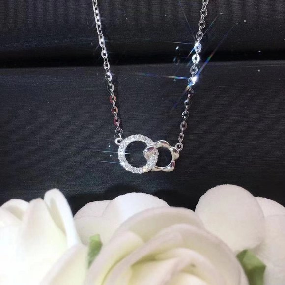 💎 Shiny Double Rings Hollow Round CZ Dainty Necklace for Women, INDN8643 - Picture 2 of 3